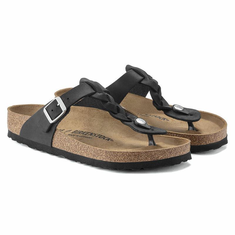 Birkenstock Braid Oiled Læder Gizeh Dame Sort | DK 427WNB